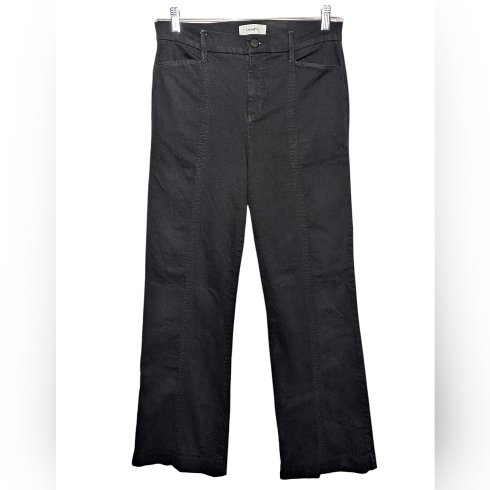 Level 99 Women's 32 Black Relaxed Straight Leg Stretch Trousers Front Seams